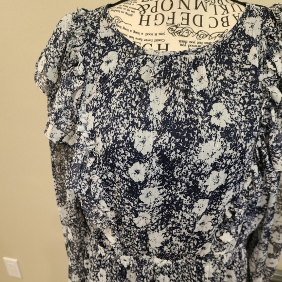 Rachel Parcell Dress Women SZ large blue floral with Metallic flowy ruffle - Picture 4 of 12
